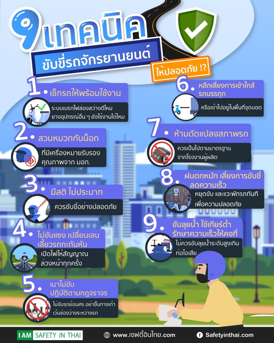 9เทคนิคขับขี่รถจักรยานยนต์ให้ปลอดภัย